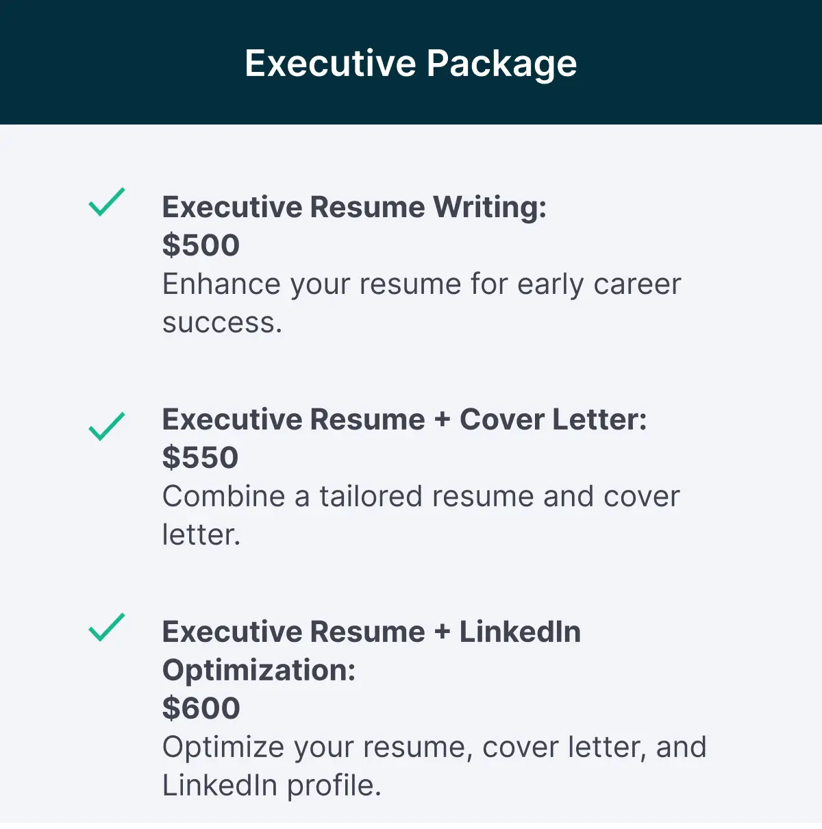 executive resume writing pricing