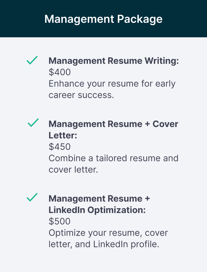 management resume writing pricing package